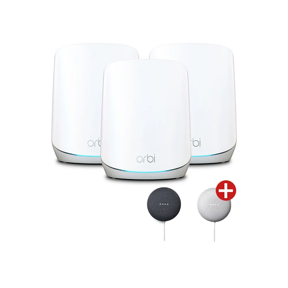 【智慧音箱組】NETGEAR Orbi RBK763 AX5400 三頻 WiFi6 Mesh分享器+Google Nest Mini智慧音箱