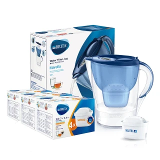 【BRITA】Marella 2.4L馬利拉濾水壺藍+12入去水垢濾芯(共13芯)