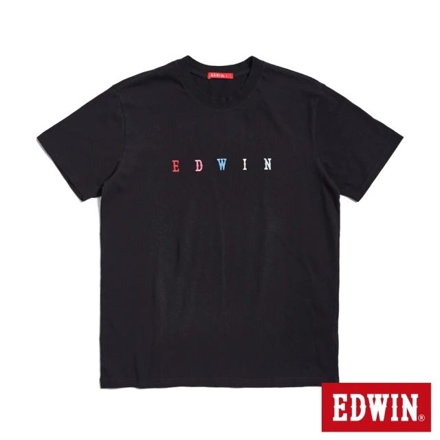 【EDWIN】人氣復刻款 繽紛繡花LOGO短袖T恤-男款(黑色)
