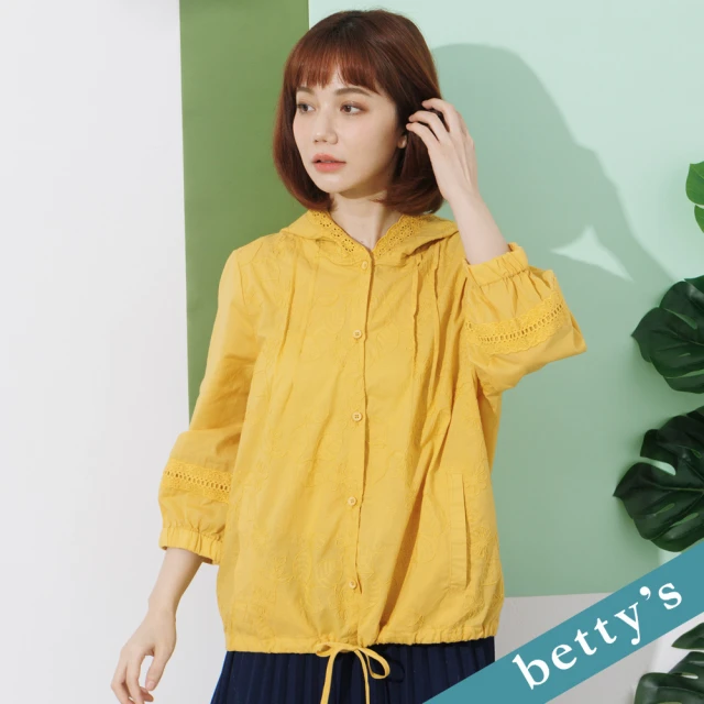 【betty’s 貝蒂思】繡花蕾絲七分袖連帽薄外套(暗黃色)