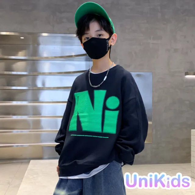 【UniKids】現貨 中大童個性字母印花長袖T恤上衣 男大童 AJJDD-1649(黑)
