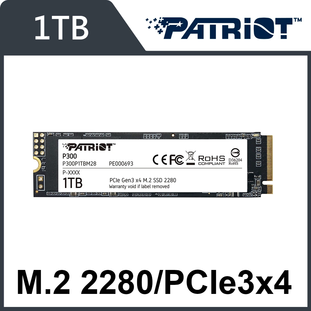 【PATRiOT 博帝】P300 M.2 2280 PCIe Gen3x4 1TB SSD固態硬碟