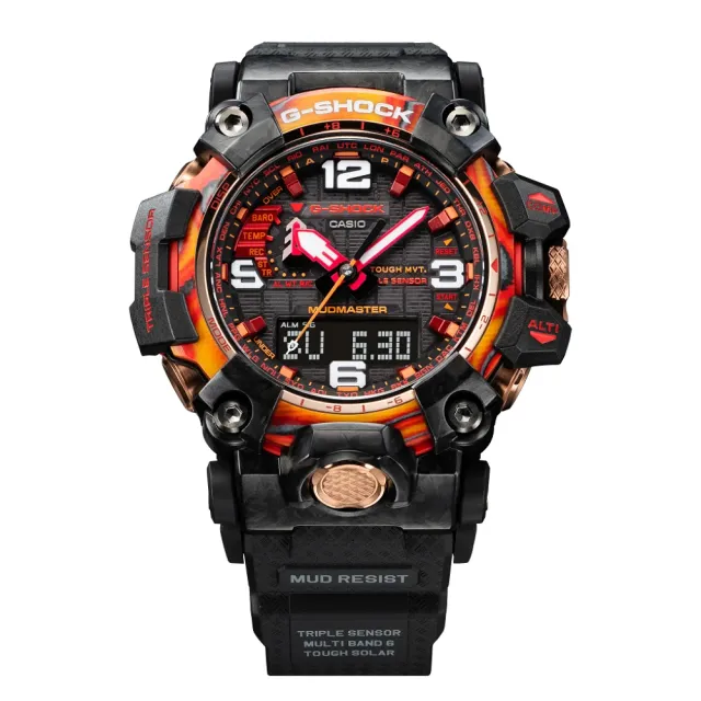 【CASIO 卡西歐】限量 G-SHOCK 40周年 MUDMASTER系列 閃耀紅 鍛造碳纖維核心 太陽能腕錶(GWG-2040FR-1A)