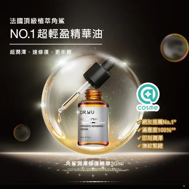 【DR.WU 達爾膚】買1送1★角鯊潤澤修復精華30ML