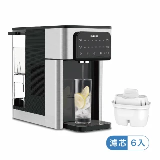 【Philips 飛利浦】2.8L免安裝瞬熱製冷濾淨飲水機+濾芯6入組(ADD5980M/AWP220)