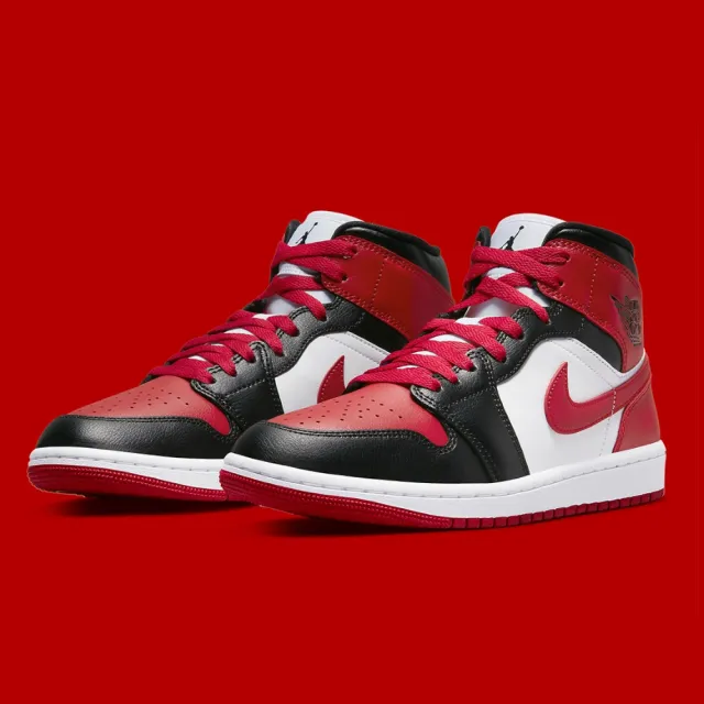 NIKE 耐吉】休閒鞋Air Jordan 1 Mid Bred Toe 黑紅白芝加哥配色女鞋