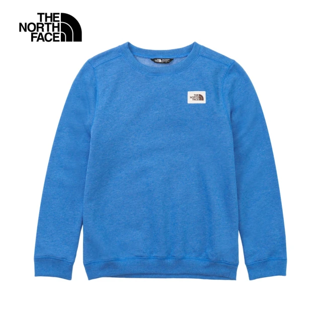 【The North Face】北面兒童藍色復古品牌刺繡LOGO長袖大學T｜82TWN9S