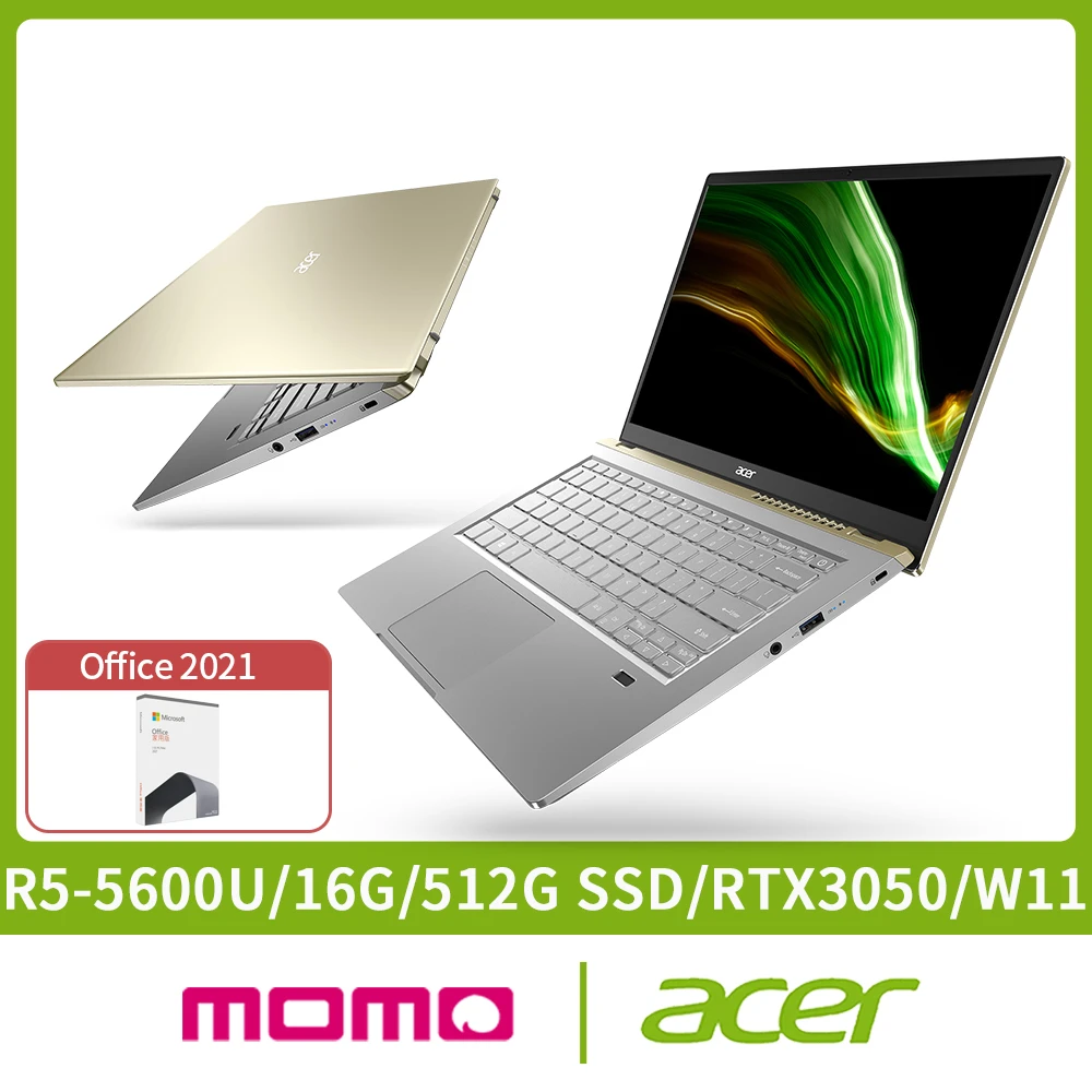 【贈Office 2021】Acer Swift X SFX14-41G-R24N 14吋輕薄筆電(R5-5600U16G512G SSDRTX3050Win11)