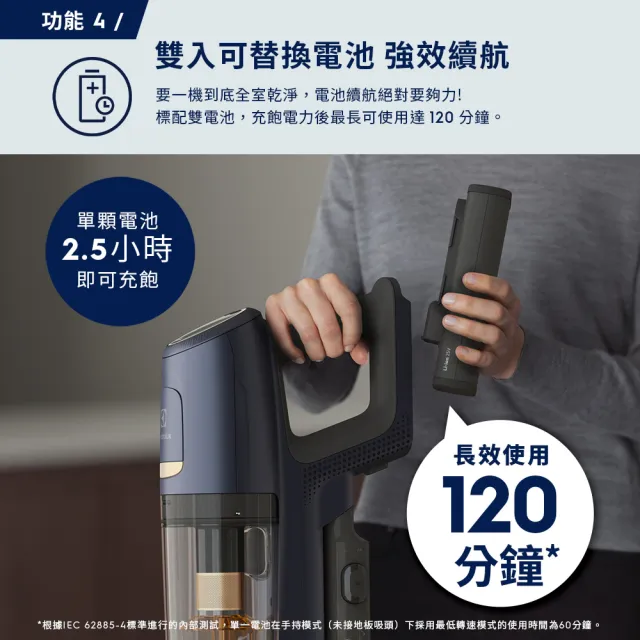 【Electrolux 伊萊克斯】極適家居900系列無線濕拖吸塵器(EFP91824BU 淨河藍)