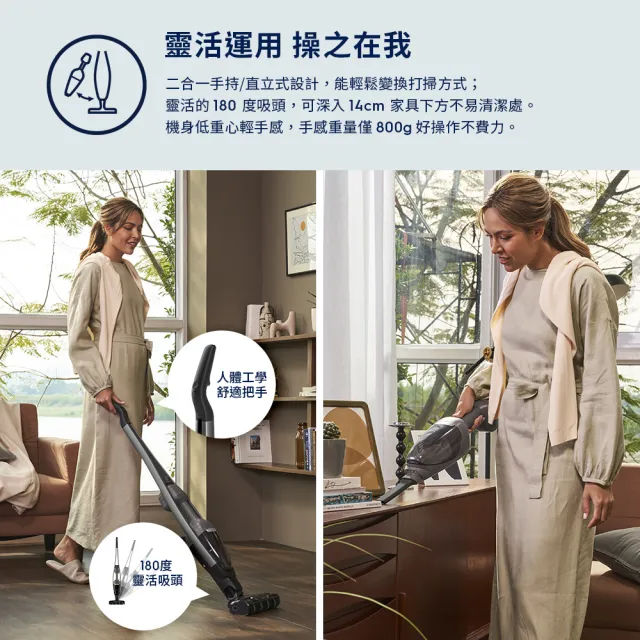 【Electrolux 伊萊克斯】極適家居700直立濕拖吸塵器(EFS71423 沉穩灰)