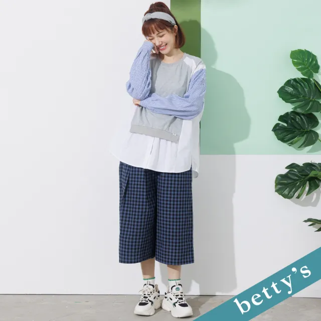 【betty’s 貝蒂思】鬆緊格子壓褶寬褲(深藍)