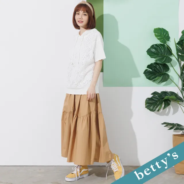 【betty’s 貝蒂思】鬆緊腰蝴蝶結波浪長裙(駝色)
