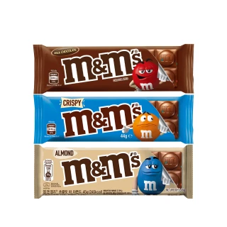 【M&Ms MM巧克力】精選片裝糖衣巧克力小包裝3入組(牛奶/脆心/杏仁糖衣新口味)