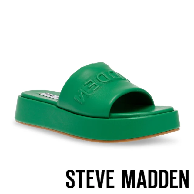 【STEVE MADDEN】BEWILD 品牌壓字鬆糕厚底拖鞋(綠色)