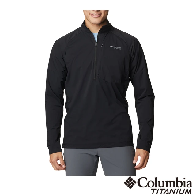 【Columbia 哥倫比亞】男款- 鈦 Omni-Shield 防潑半開襟長袖上衣-黑色(UAE19020BK / 2023年春夏)
