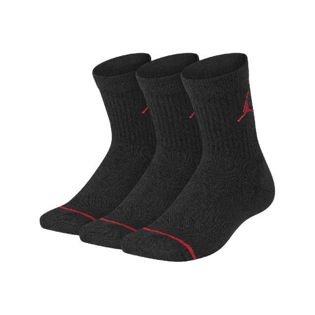 【NIKE 耐吉】襪子 Jordan Cushioned Socks 童襪 大童 黑 紅 喬丹 短襪 三雙入 加厚底(JD2213021GS-001)