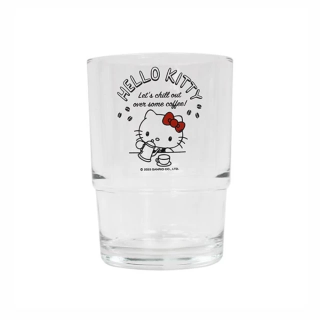 【小禮堂】Hello Kitty 疊疊玻璃杯 240ml - 倒咖啡款(平輸品)