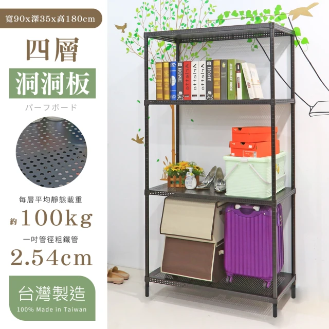 【cheaper 居家】90X35X180CM四層 洞洞板圓型沖孔網架(層架鐵架/平面網/收納架/鐵力士架/置物架)