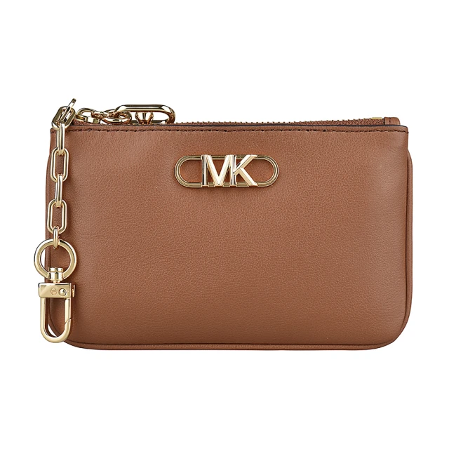 【Michael Kors】MK MICHAEL KORS PARKER金字字母LOGO牛皮拉鍊鑰匙圈零錢包(小/棕)