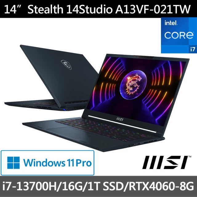 【MSI】Office 2021組★14吋i7獨顯電競筆電(Stealth 14Studio/A13VF-021TW/i7-13700H/RTX4060/16GB/1T SSD/