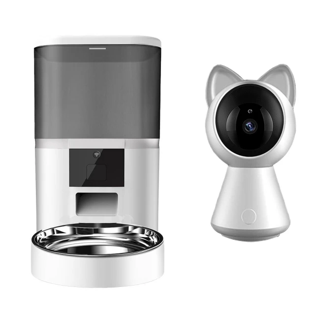 【u-ta】遠端控制6L寵物餵食機+萌貓造型無線攝影機(超值組合PW8單碗+Cat1監視器)