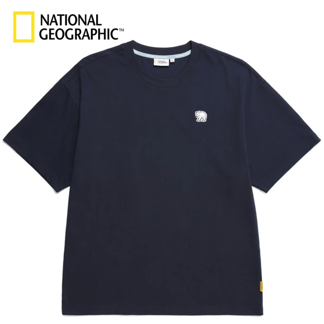 【National Geographic 國家地理】NEODY熊圖案章短袖T恤-深藍色(男女同款 環保再生材質)