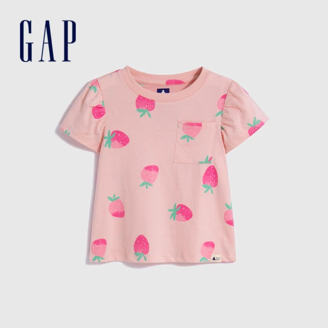 【GAP】女幼童 純棉印花小飛袖短袖T恤 布萊納系列-草莓印花(714128)