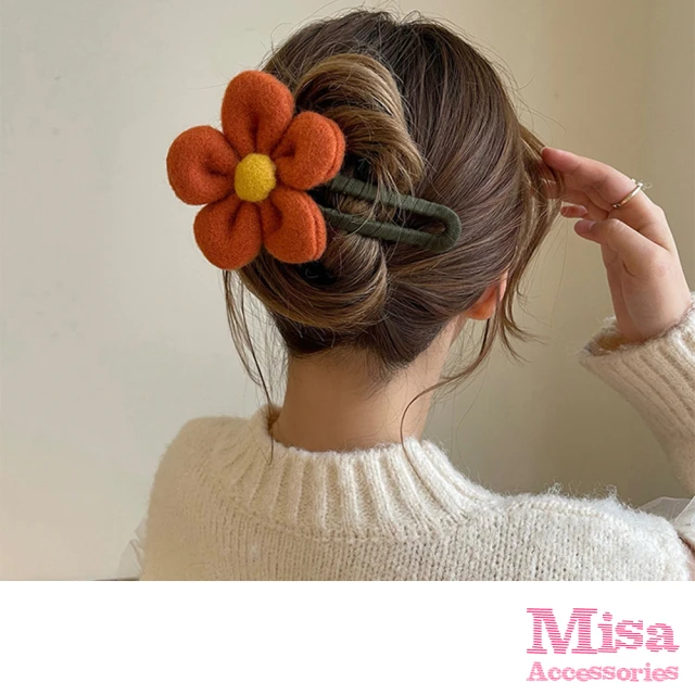 【MISA】毛呢馬尾夾 花朵馬尾夾/韓國設計可愛胖胖毛呢花朵超大鴨嘴夾 馬尾夾 盤髮夾(6色任選)