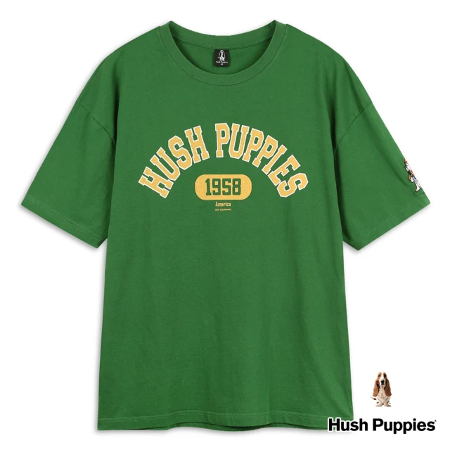 Hush Puppies【Hush Puppies】男裝 T恤 仿舊印花字花襯衫狗寬鬆T恤(綠色 / 33111201)