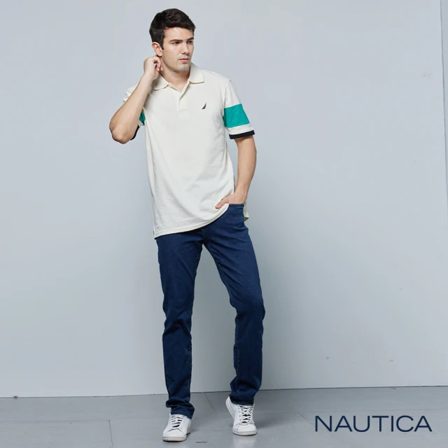 【NAUTICA】涼感修身直筒牛仔長褲(深藍)