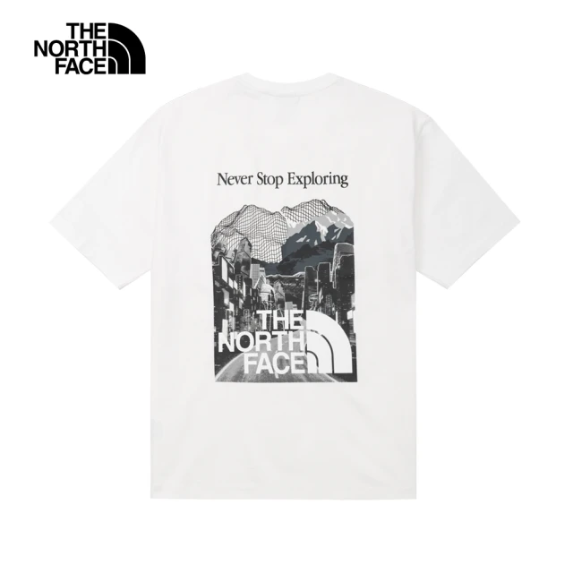 【The North Face】北面UE男款白色純棉LOGO口袋城市印花短袖T恤｜81L8FN4