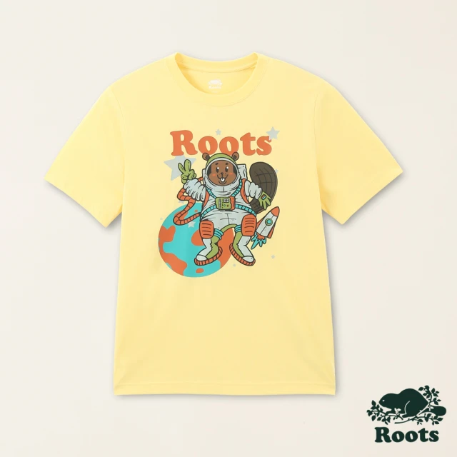【Roots】Roots男裝-星際遨遊系列 海狸太空人有機棉短袖T恤(黃色)