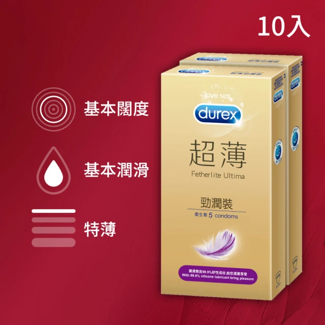 【Durex 杜蕾斯】超薄勁潤裝衛生套5入*2盒(共10入)