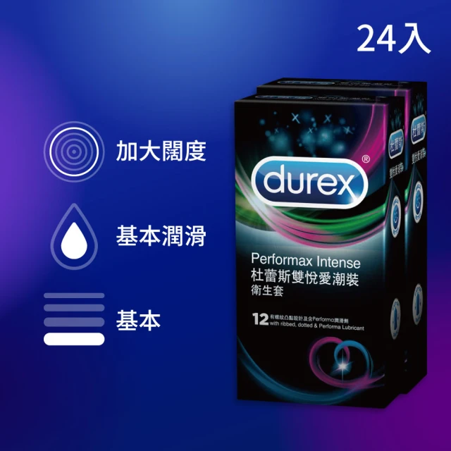 【Durex 杜蕾斯】雙悅愛潮裝衛生套12入*2盒(共24入)