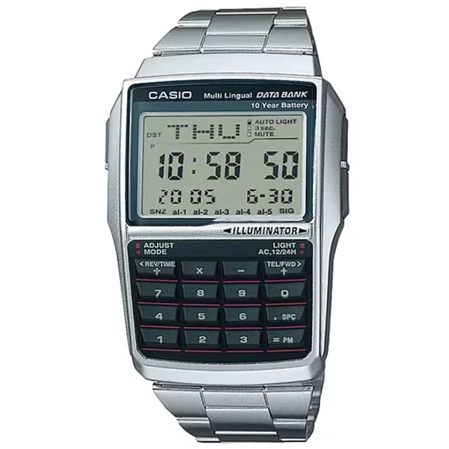 【CASIO 卡西歐】卡西歐DATA BANK 鬧鈴計算機電子鋼帶錶(DBC-32D-1A 台灣公司貨)