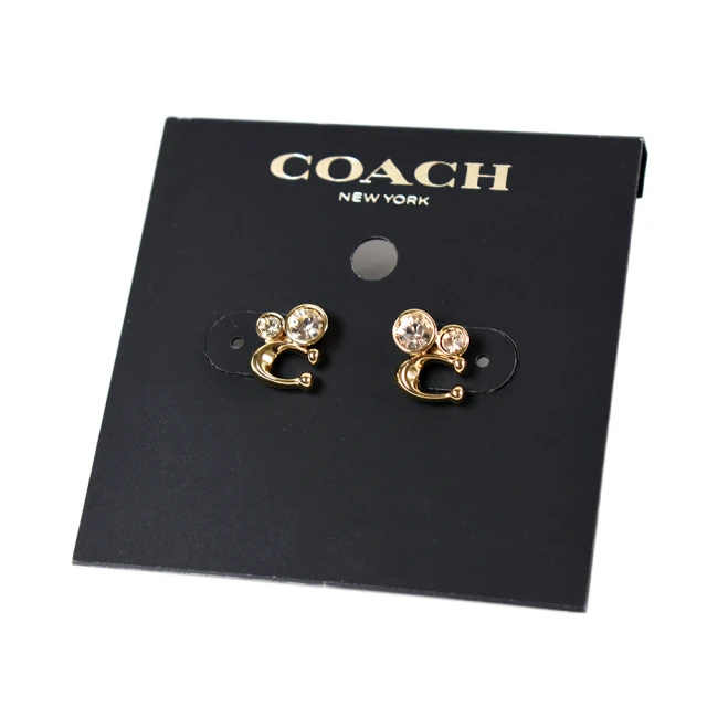【COACH】晶鑽C字耳環-金色