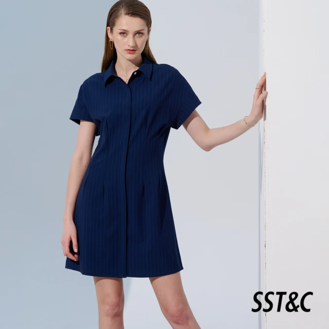 【SST&C 新品８折】藍條紋襯衫式洋裝8562305002
