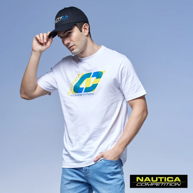 【NAUTICA】男裝 COMPETITION撞色LOGO短袖T恤(白)