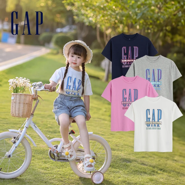 GAP【GAP】兒童裝 Logo純棉寬鬆短袖T恤 厚磅密織水洗棉系列-海軍藍(670428)