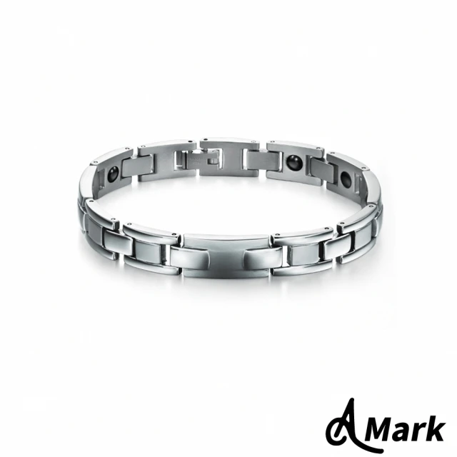 A MARK【A MARK】鈦鋼手鍊 磁石手鍊 情人節禮物/立體長條亮霧雙色造型鈦鋼鑲嵌黑膽磁石手環(男款)