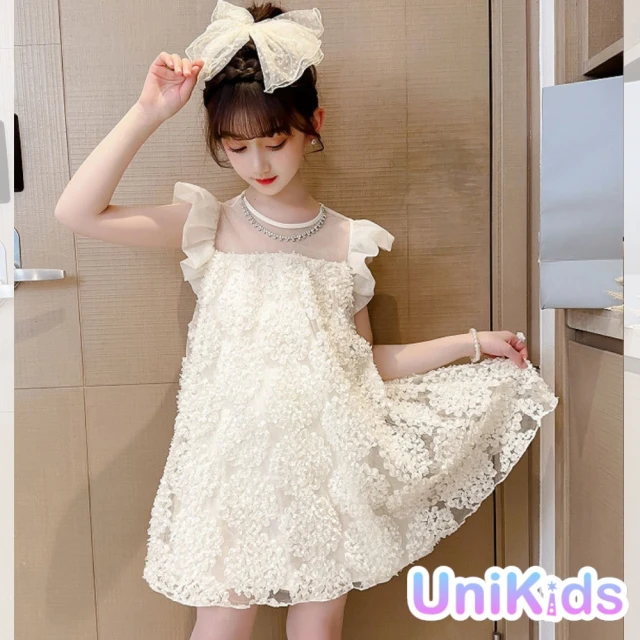 UniKids【UniKids】中大童飛袖短袖洋裝公主裙 畢業禮服花童服 女大童 CVYBT6688(米白)