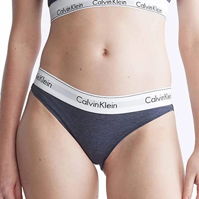 Calvin Klein 凱文克萊【Calvin Klein 凱文克萊】2023女時尚棉彈力藍灰色比基尼款三角內褲-網(預購)