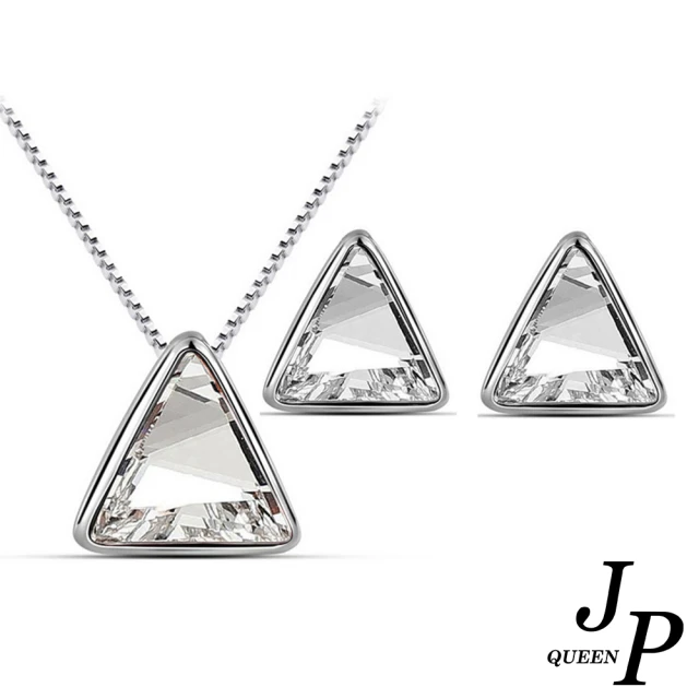 【Jpqueen】三角幾何水晶簡約耳環項鍊二件套組(6色可選)