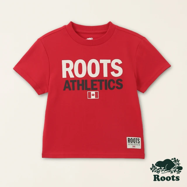 Roots【Roots】Roots小童-加拿大日系列 文字設計有機棉短袖T恤(紅色)