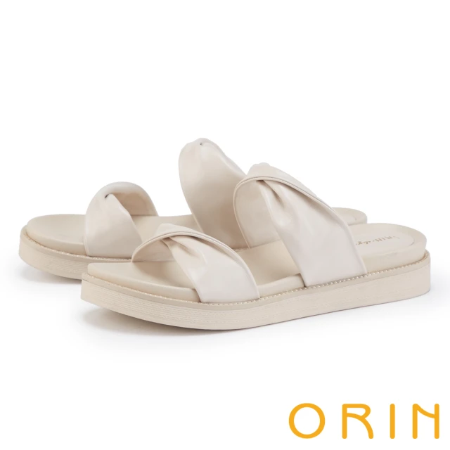 ORIN 曲線條帶羊皮粗高跟涼鞋(白色)優惠推薦