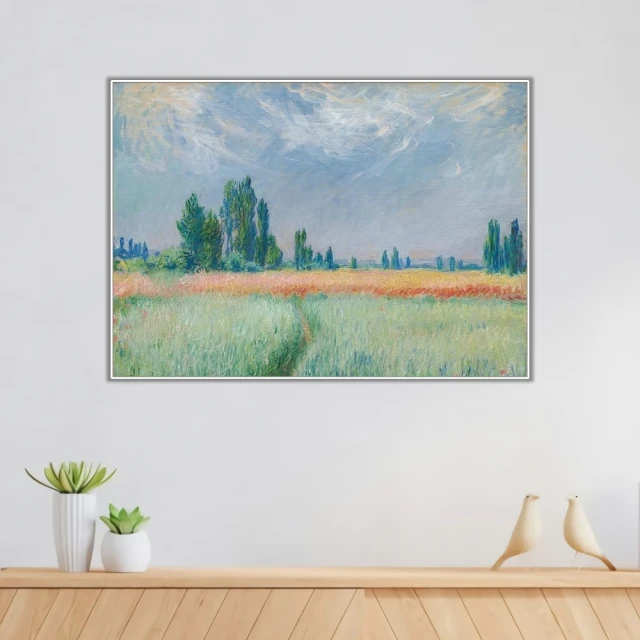 《麥田》莫內Monet．印象派畫家 世界名畫 經典名畫 風景油畫-白框40x60CM