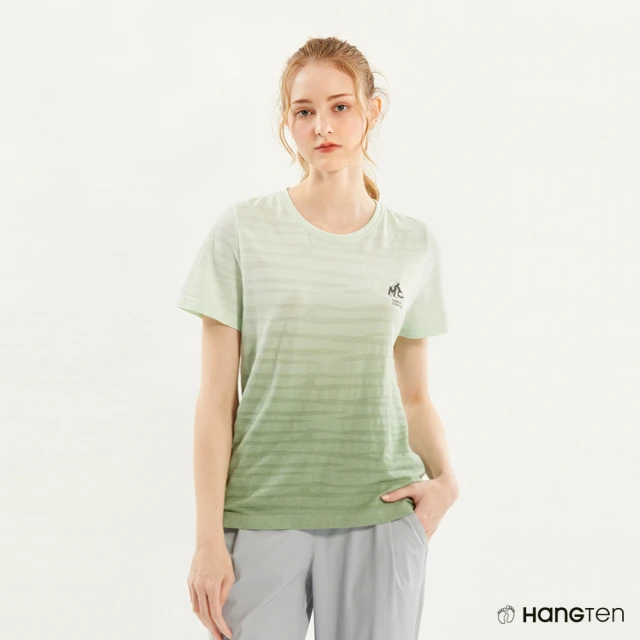 Hang Ten 女裝-REGULAR FIT銅纖維無縫漸層透氣吸濕排汗短袖上衣(綠)
