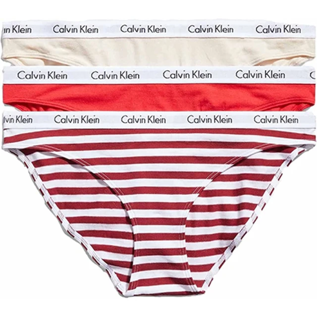 Calvin Klein 凱文克萊Calvin Klein 凱文克萊 2023女時尚彈力棉質紅膚條色比基尼混搭3件組-網(預購)
