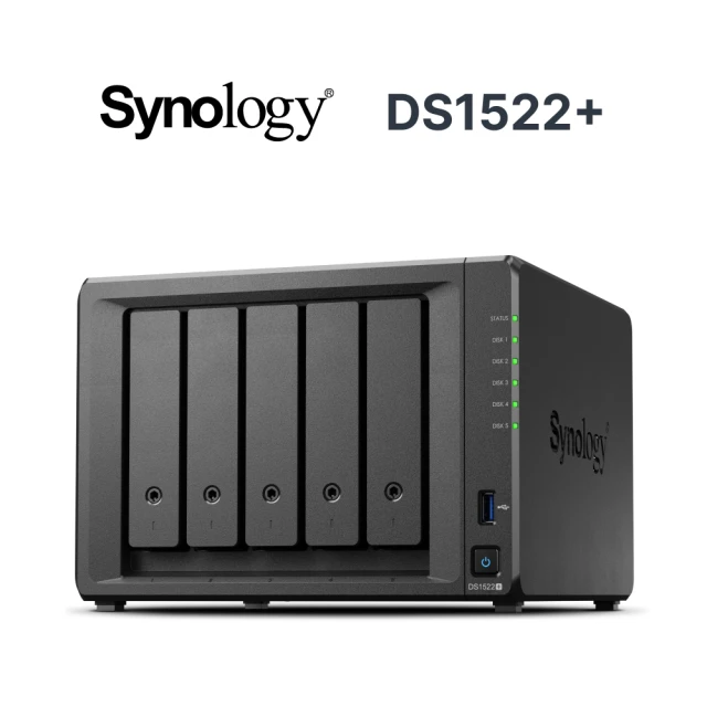 Synology 群暉科技 搭 HAT3300 12TB x2 ★ DS1522+ 5Bay NAS 網路儲存伺服器