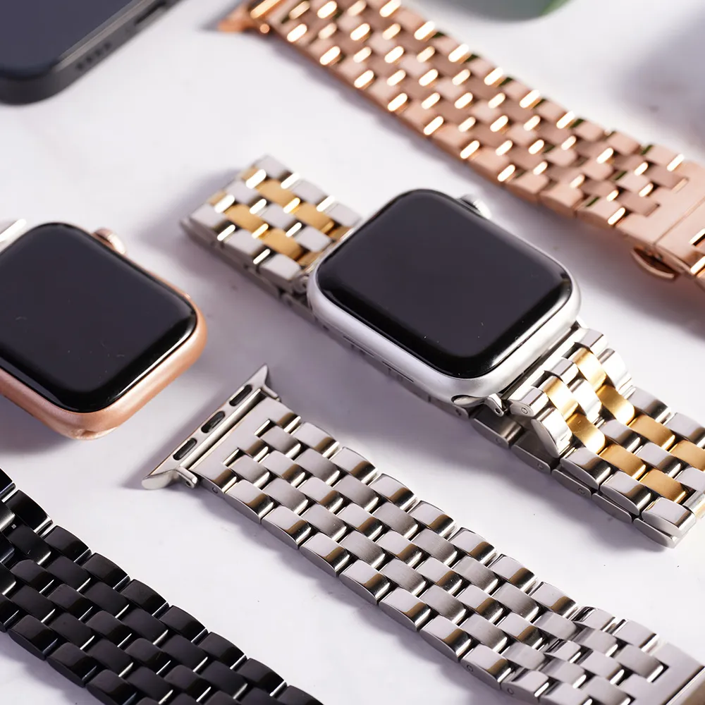 【ALL TIME 完全計時】Apple Watch S7/6/SE/5/4 38/40/41mm 鏤金五排不鏽鋼錶帶_贈調錶帶工具